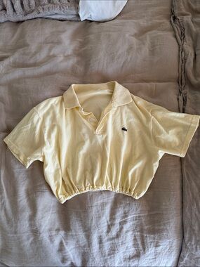 Lacoste Pastel Yellow Cropped Polo with Croc Emblem